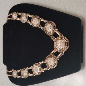 Lia Sophia "Tudor" Antique Gold Tone Statement Necklace w/Cut Crystals Discs